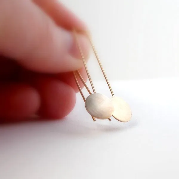 Gold-filled Disc Pendulum Earrings, Yellow or Rose Gold-filled Modern Earrings, Circle Minimalist Threader Earrings