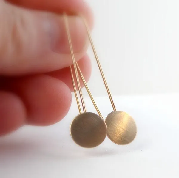 Gold-filled Disc Pendulum Earrings, Yellow or Rose Gold-filled Modern Earrings, Circle Minimalist Threader Earrings