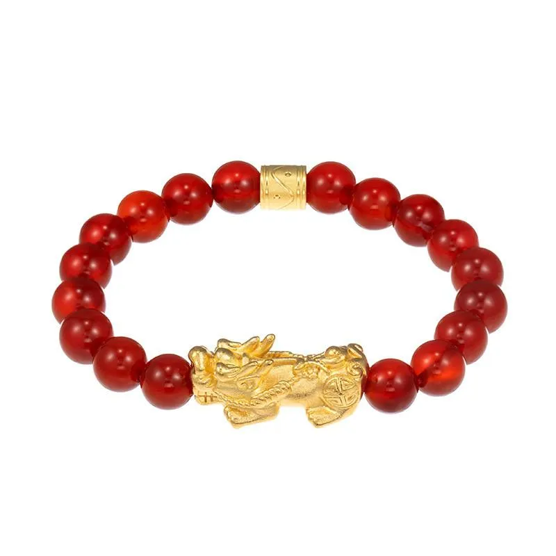 Gold Pixiu Garnet Beads Feng Shui Wealth Bracelet 2021 New Edition