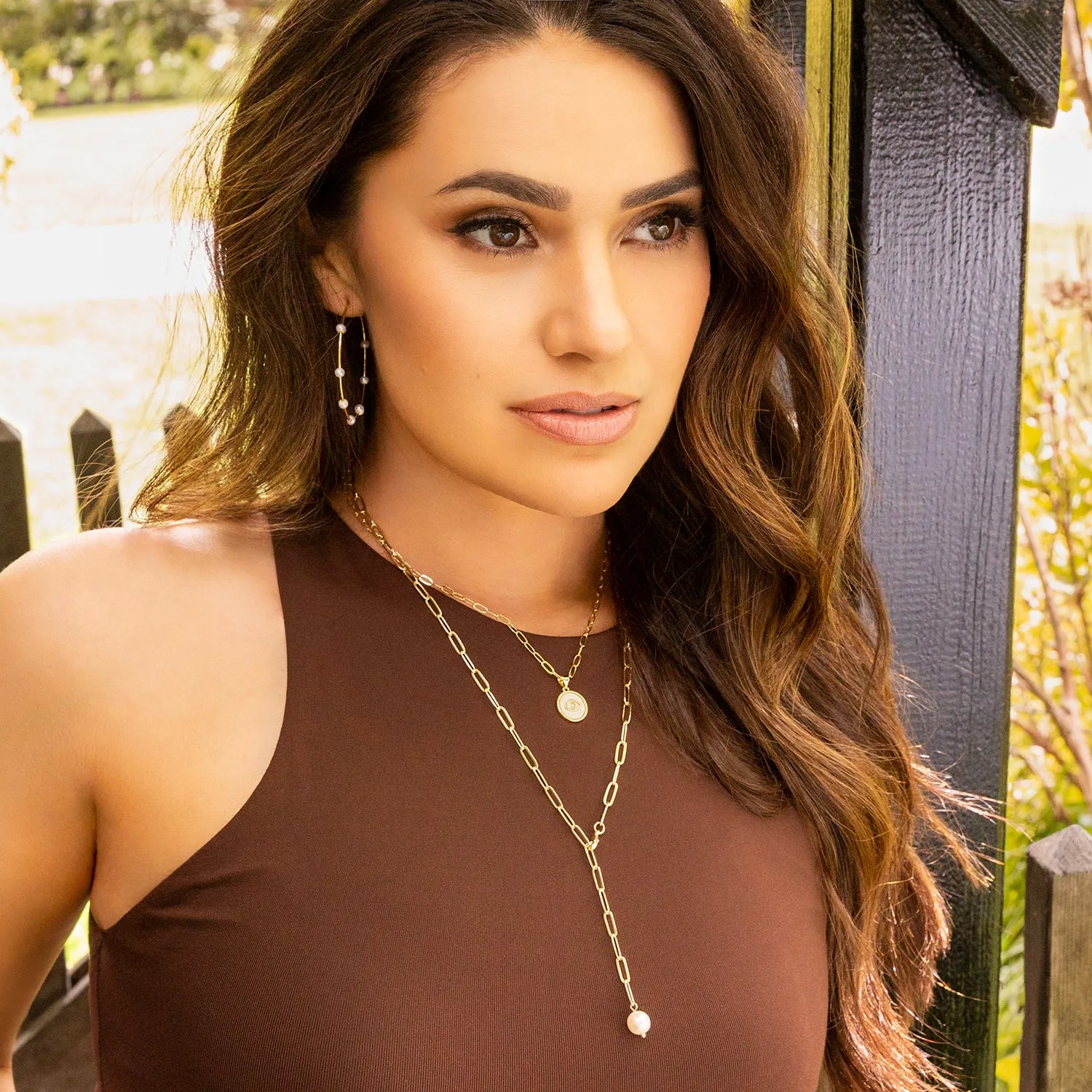gold plated paperclip bead Y necklace