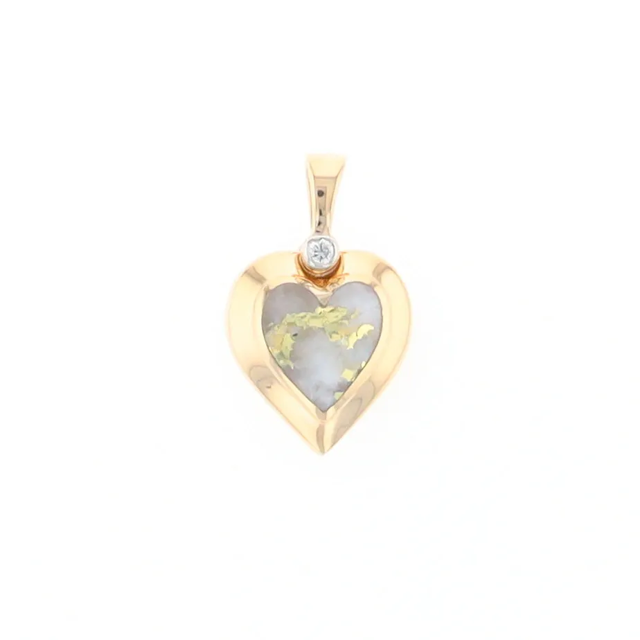Gold Quartz Heart Shape Inlaid Pendant with .02ct Diamond