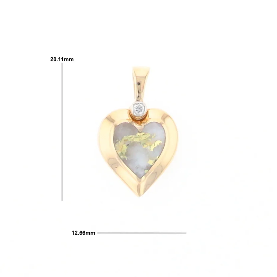 Gold Quartz Heart Shape Inlaid Pendant with .02ct Diamond