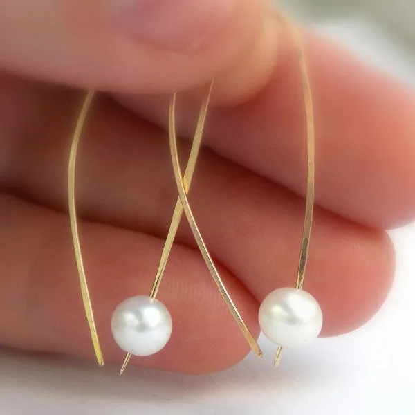 Golden Pearl Pendulum Earrings - 14k Gold-filled