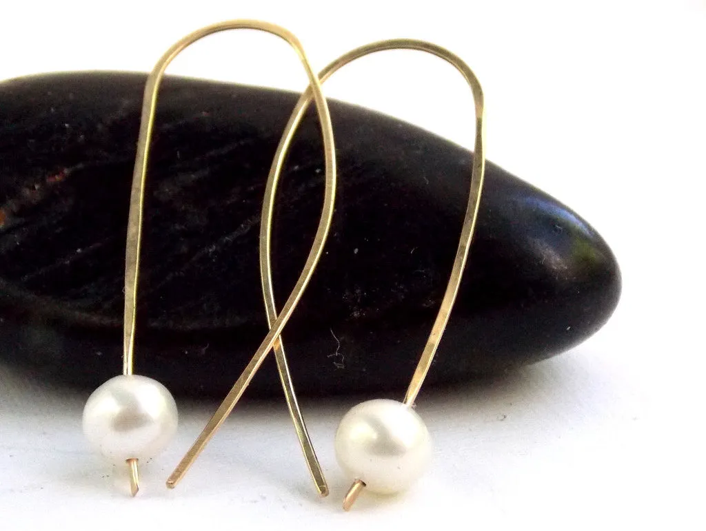 Golden Pearl Pendulum Earrings - 14k Gold-filled