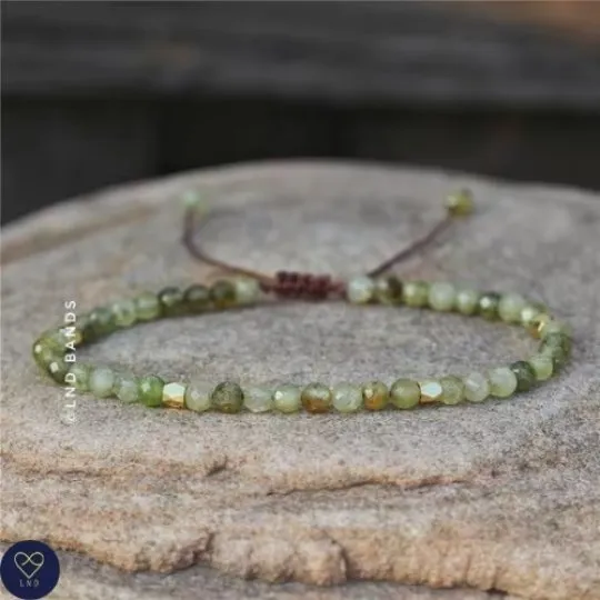 Green Garnet Faceted Bead Bracelet, Adjustable Minimalist Bracelet, Natural Gemstone Bracelet, Tibetan Yoga, Birthday gift, unisex gift