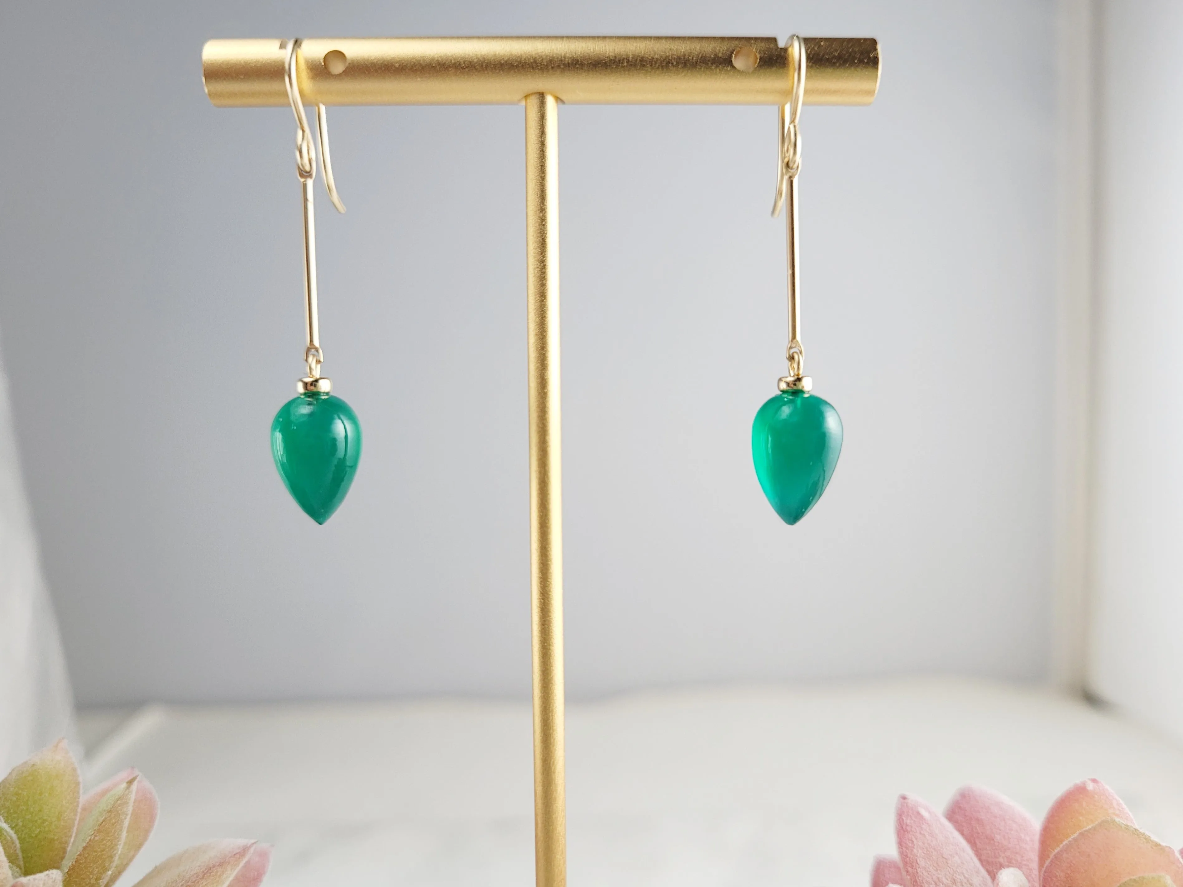 Green Onyx Drop Earrings