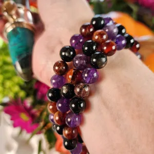 Halloween Hessonite Garnet, Amethyst & Hypersthene Bracelet