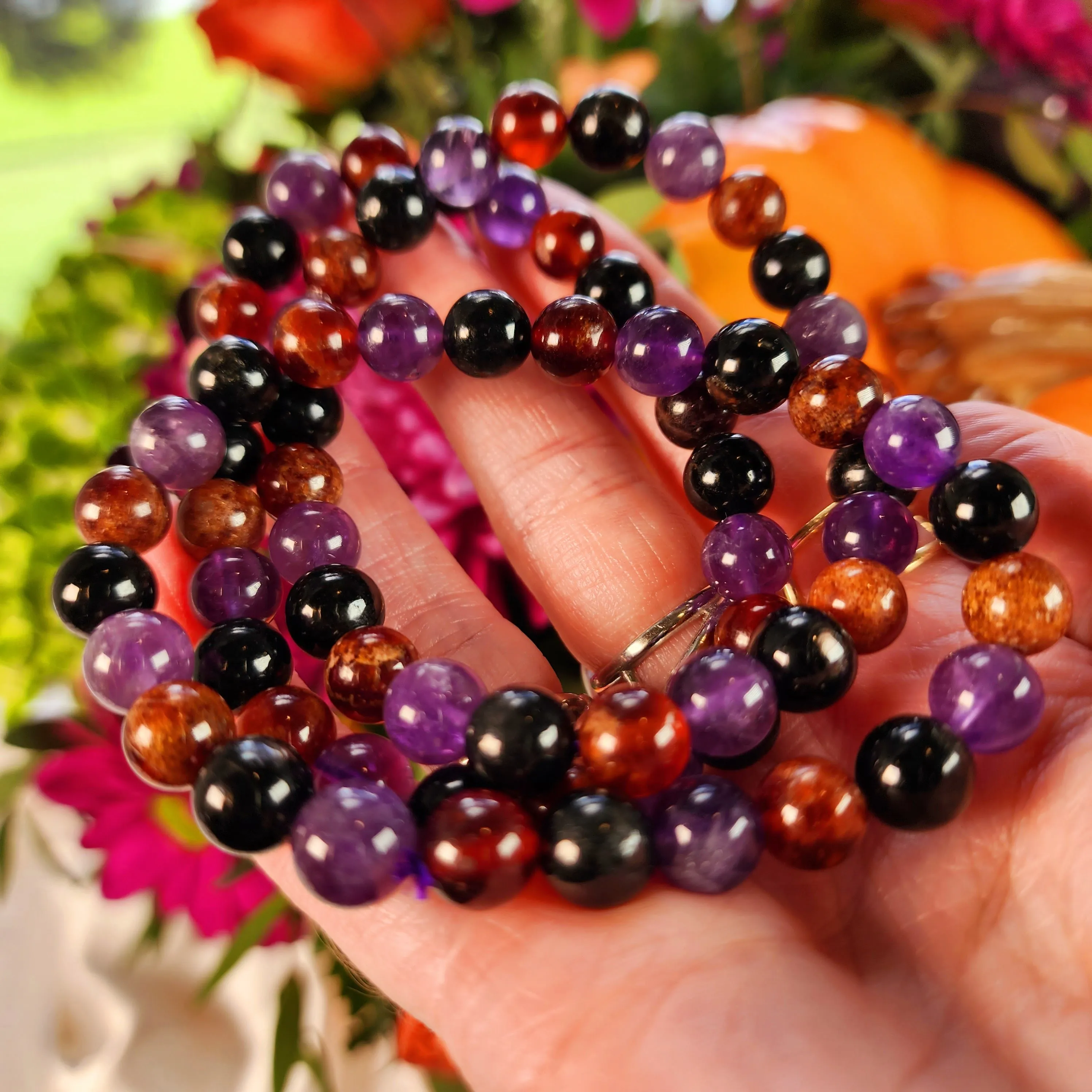 Halloween Hessonite Garnet, Amethyst & Hypersthene Bracelet