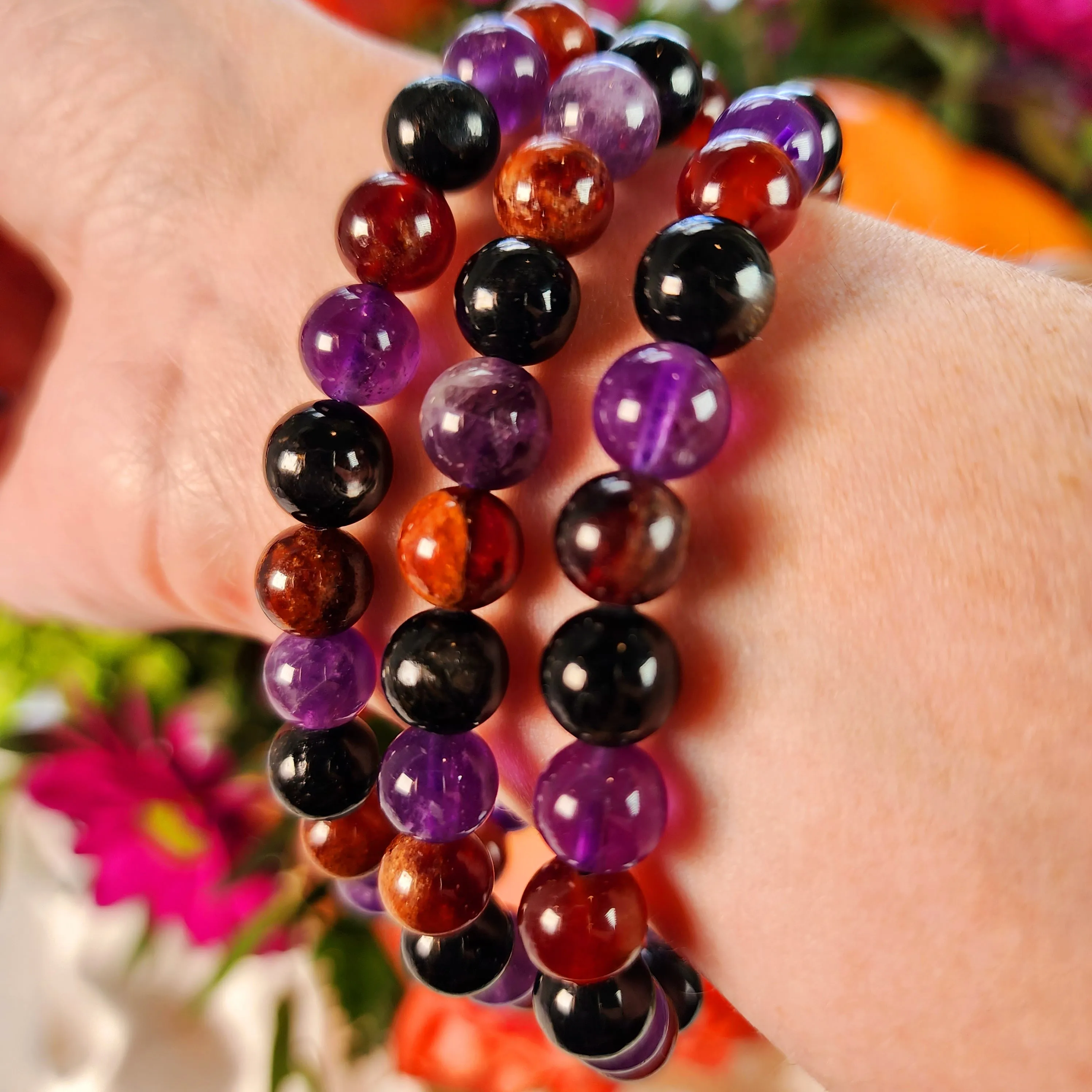 Halloween Hessonite Garnet, Amethyst & Hypersthene Bracelet
