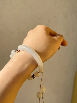 Handmade Bracelet with a Hand Carved White Jade Bamboo