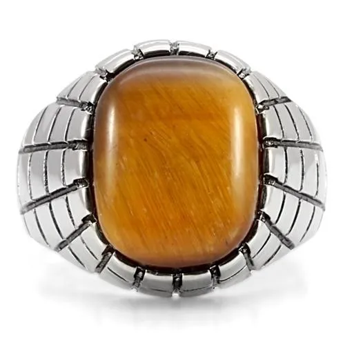 High polished (no plating) Stainless Steel Ring with Synthetic Tiger Eye in Topaz for Women Style TK129