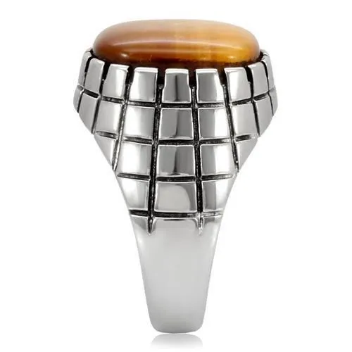 High polished (no plating) Stainless Steel Ring with Synthetic Tiger Eye in Topaz for Women Style TK129