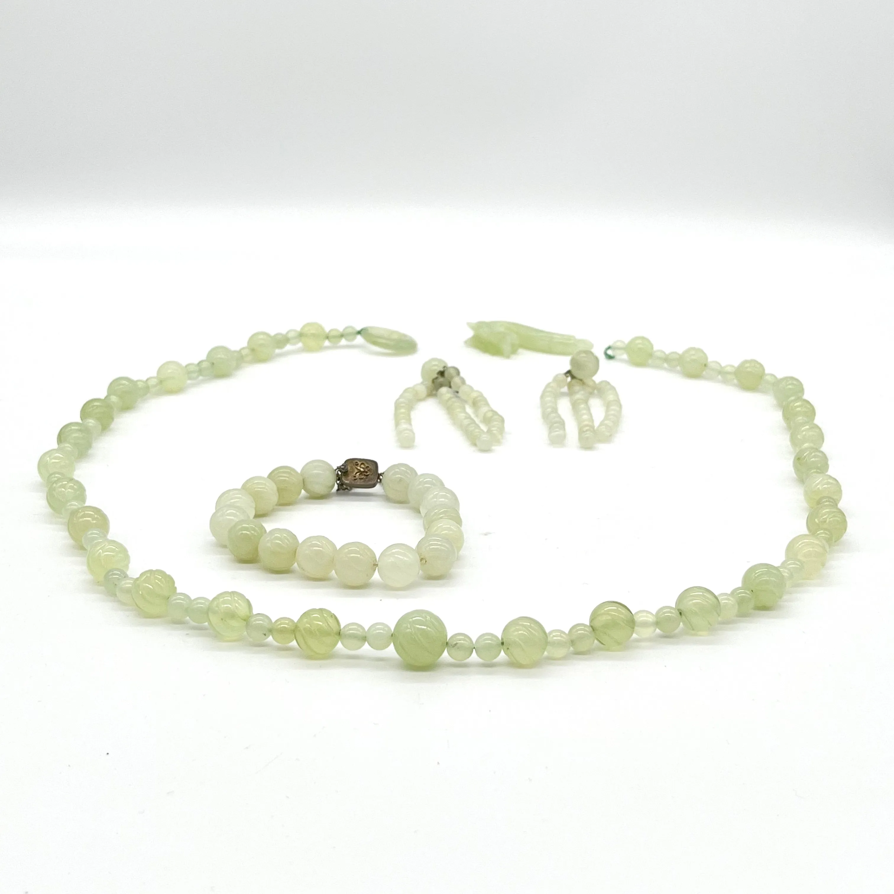 Jade Necklace, Bracelet, & Earrings Set (as-is)