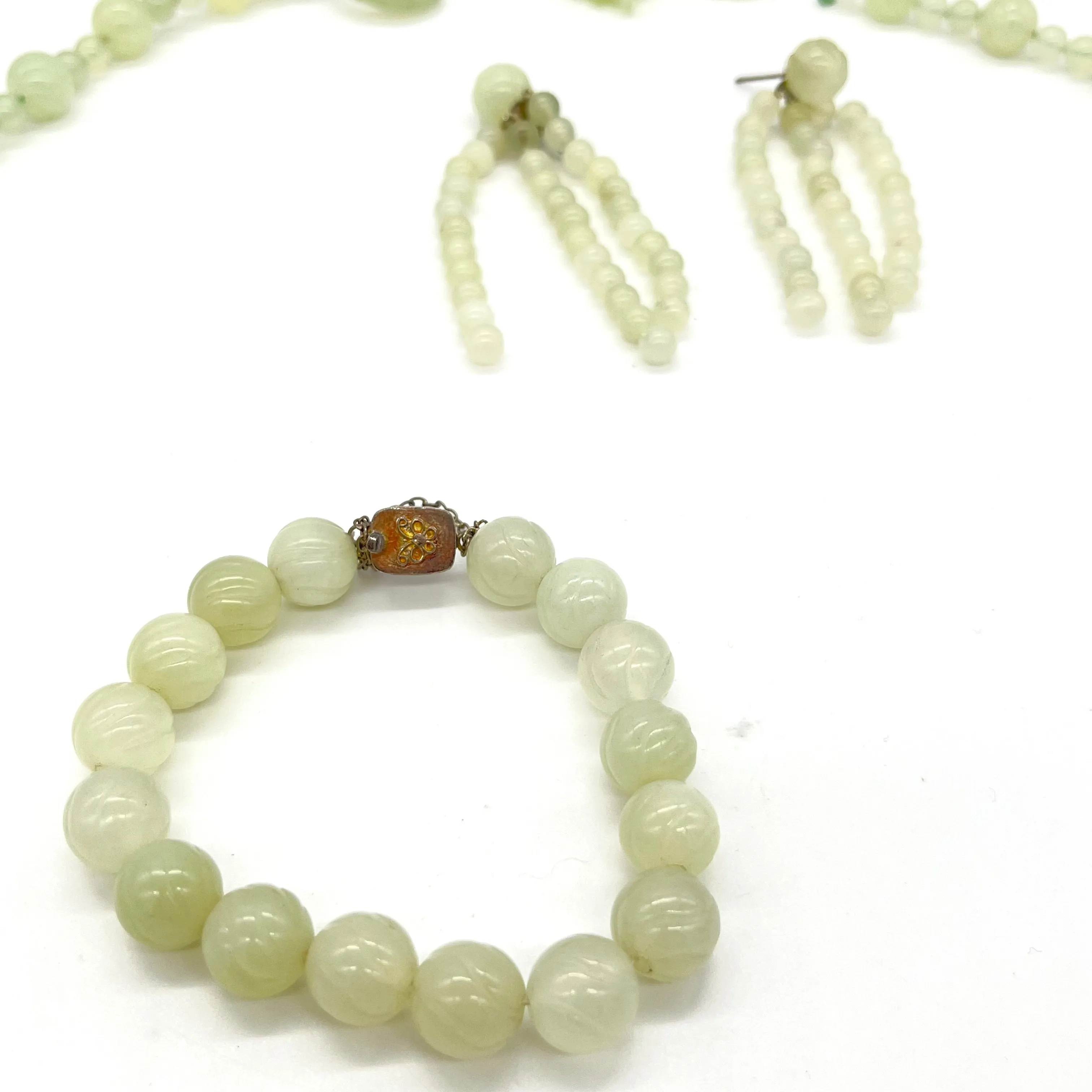 Jade Necklace, Bracelet, & Earrings Set (as-is)