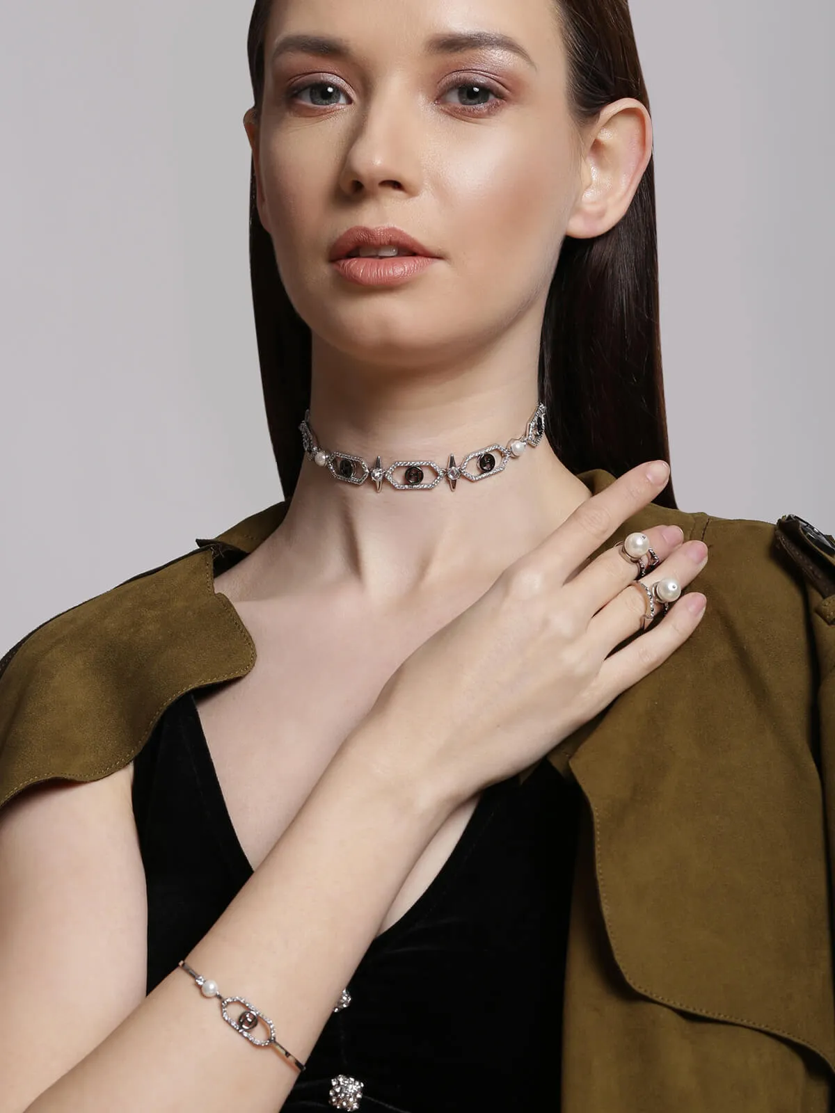 Joey King In OH Celeste Sirius Embellished Choker Necklace