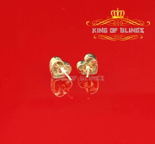 King of Bling's Aretes Para Hombre 925 Yellow Silver 0.24ct Cubic Zirconia Heart Women's Earring