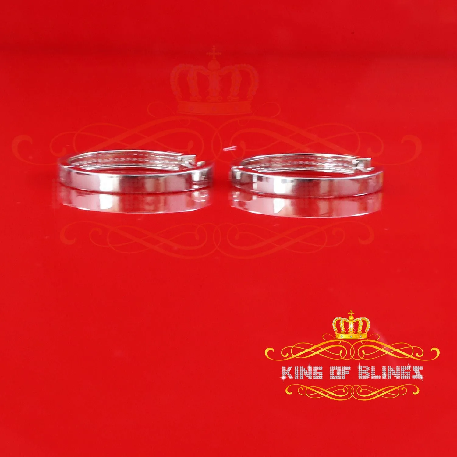 King of Bling's Hip Hop White 925 Silver Cubic Zirconia 3 Row Women's & Men's Hoop Earrings