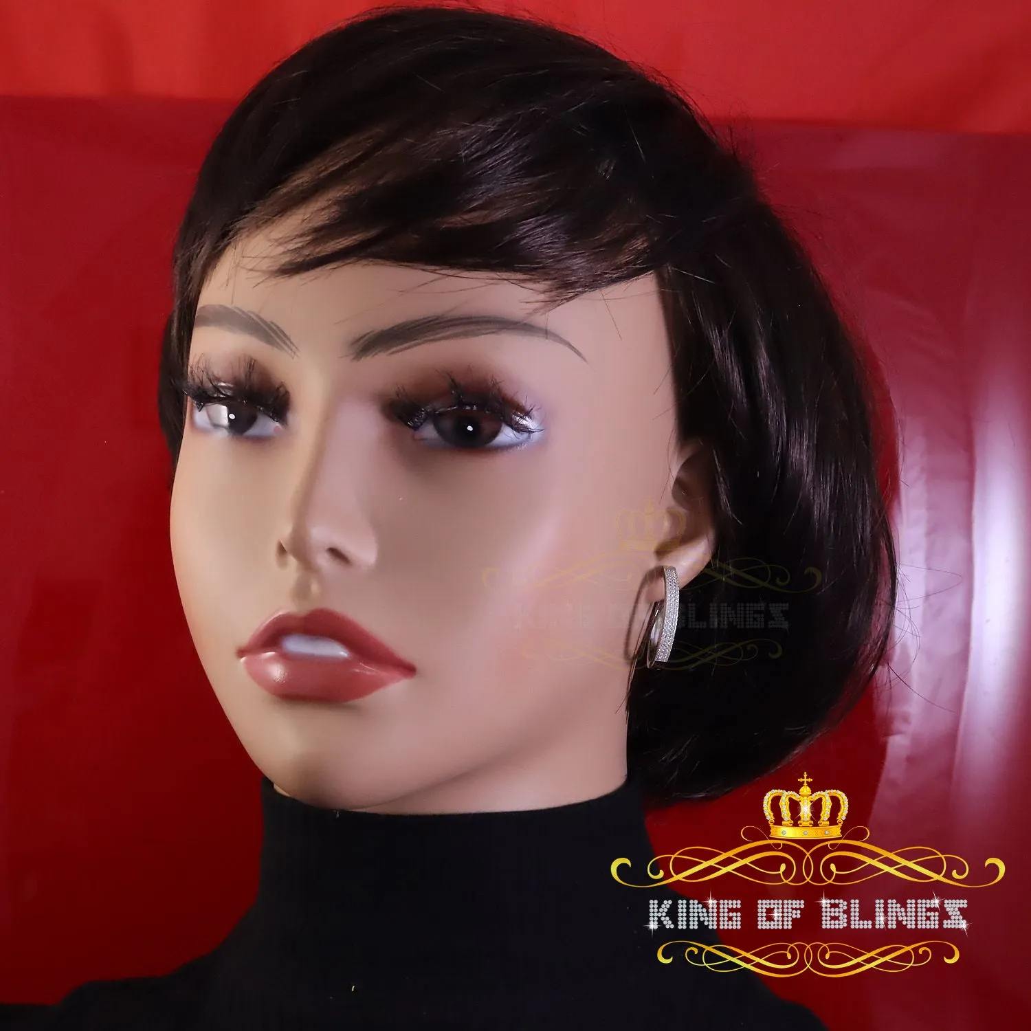 King of Bling's Hip Hop White 925 Silver Cubic Zirconia 3 Row Women's & Men's Hoop Earrings