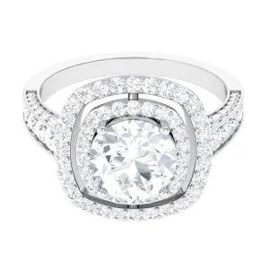 Large Round Moissanite Double Halo Engagement Ring