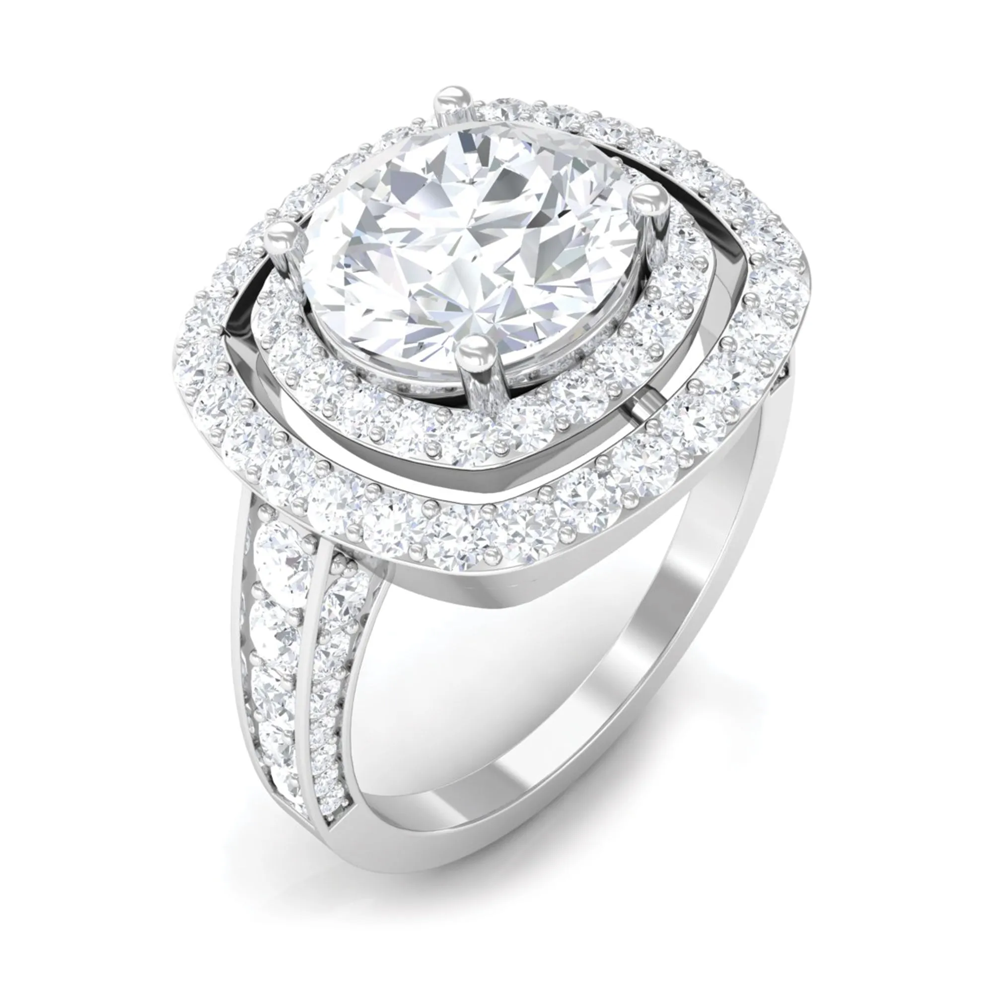 Large Round Moissanite Double Halo Engagement Ring