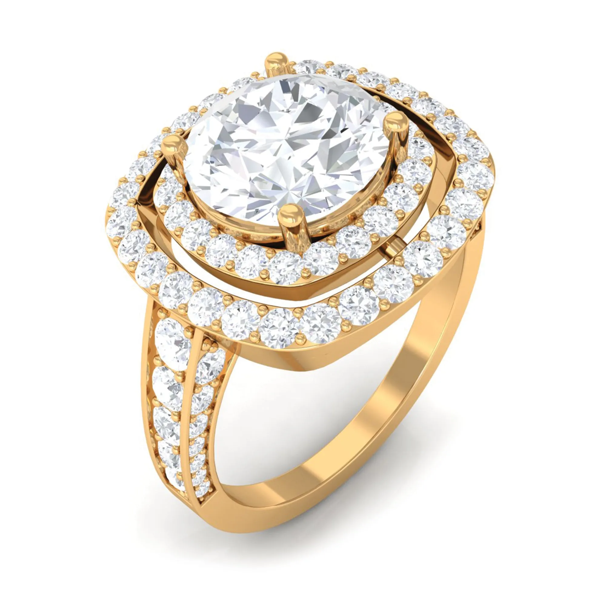 Large Round Moissanite Double Halo Engagement Ring