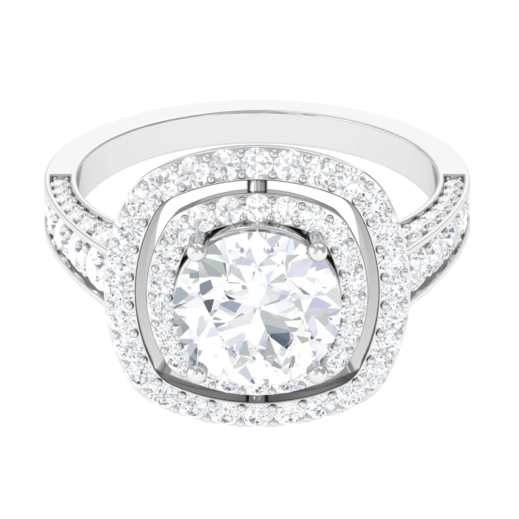 Large Round Moissanite Double Halo Engagement Ring