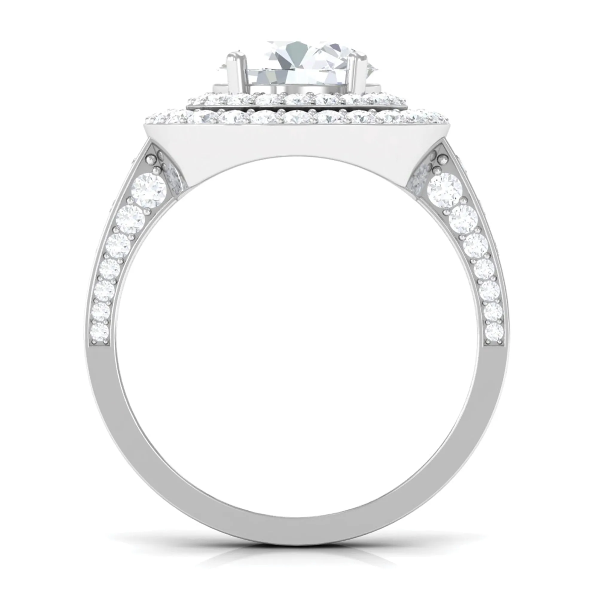 Large Round Moissanite Double Halo Engagement Ring