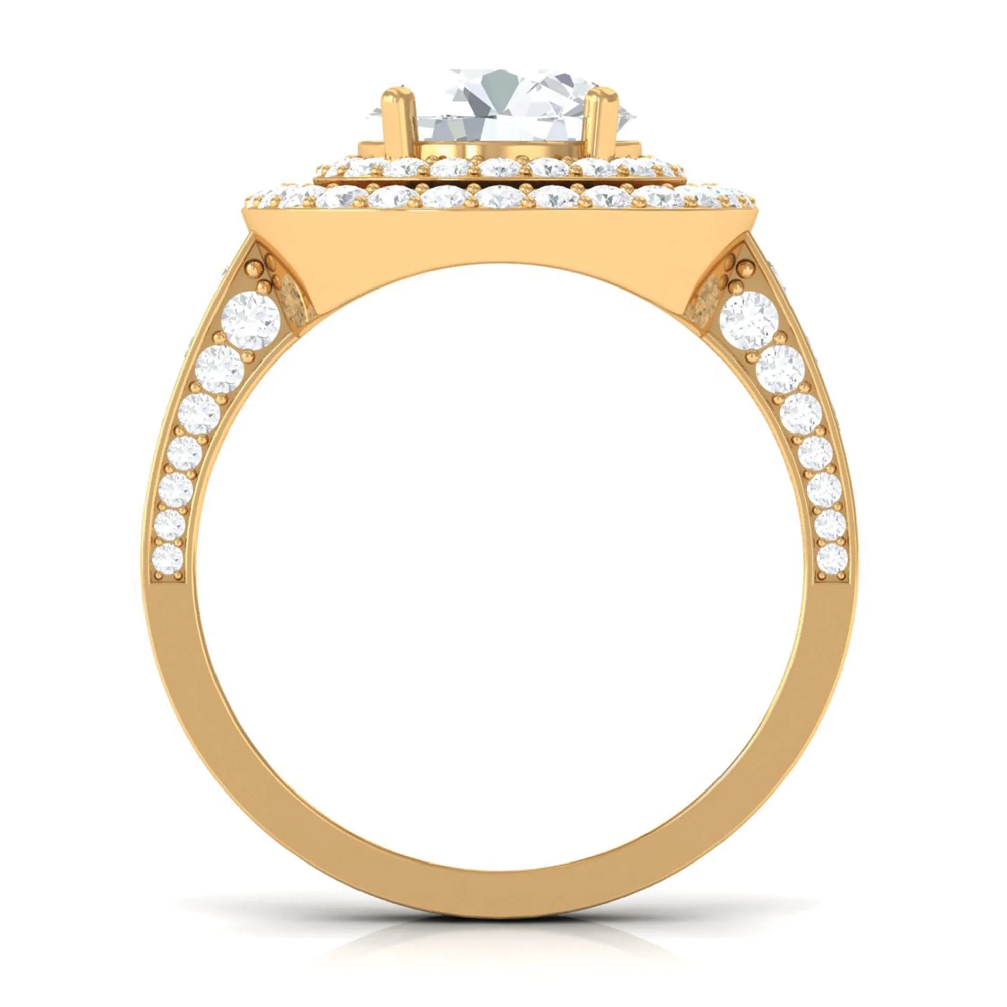 Large Round Moissanite Double Halo Engagement Ring
