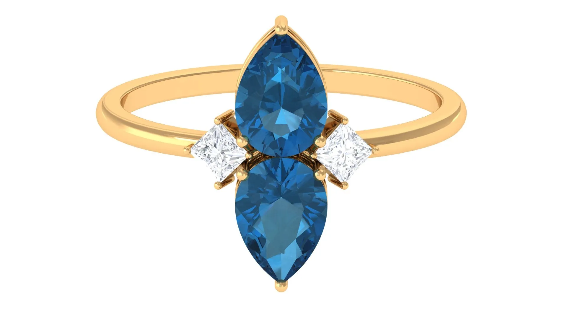 London Blue Topaz Two Stone Ring with Moissanite Stones