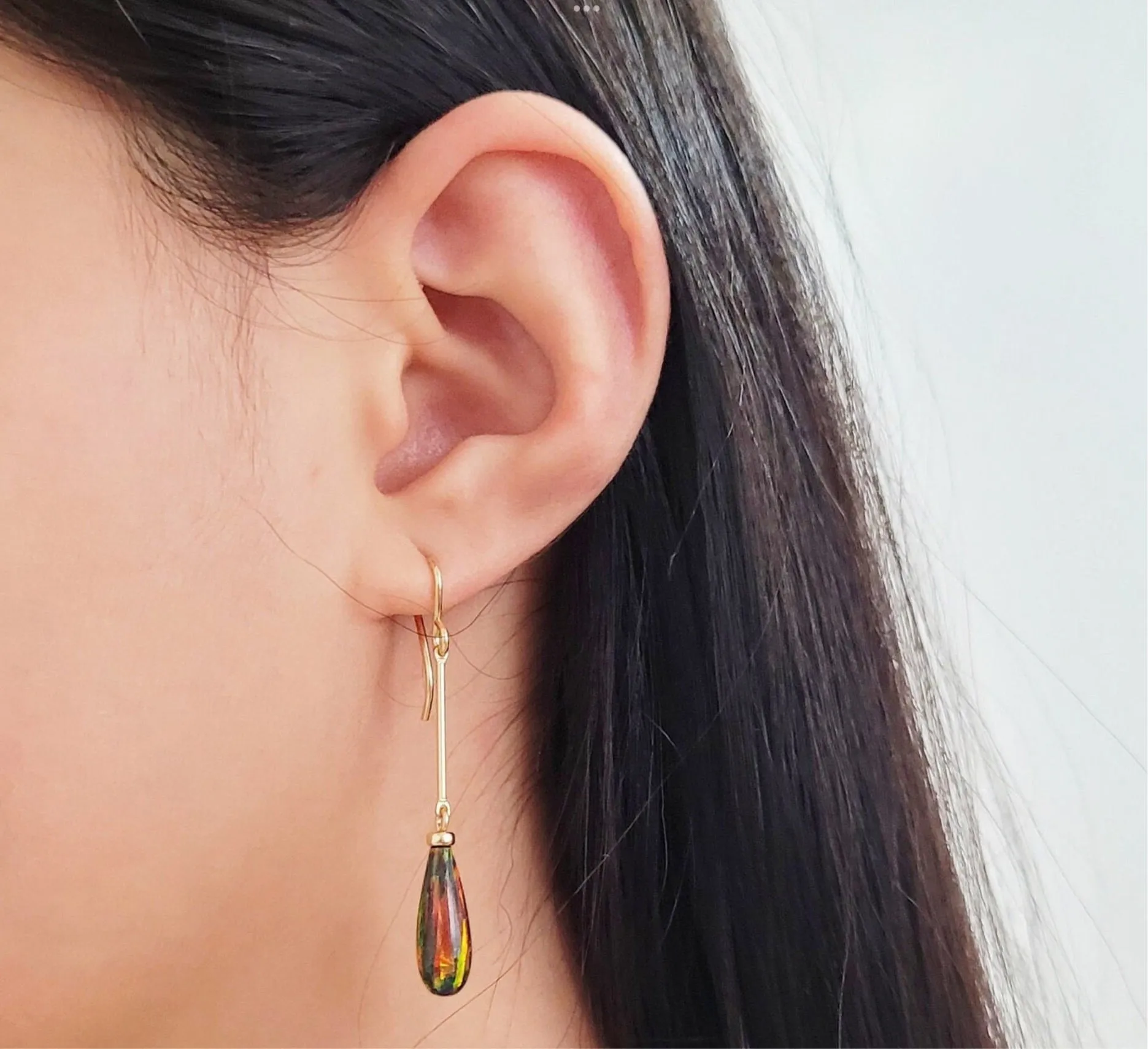 Long Black Opal Dangle Earrings