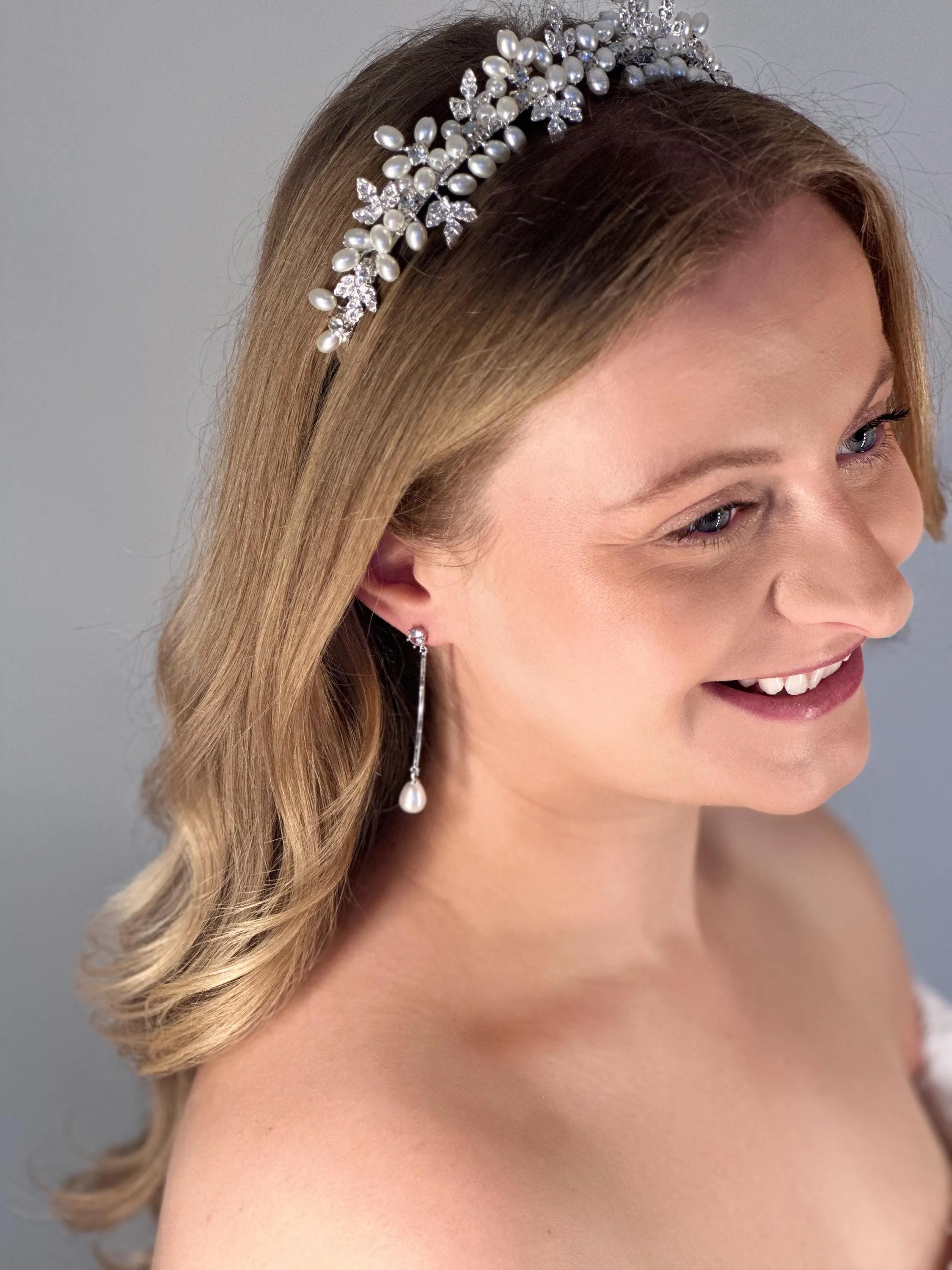 Long Pearl Drop Bridal Earrings | Cubic Zirconia | Bride | Wedding Earrings |  Teardrop Pearl | Bridal Jewellery | Gift
