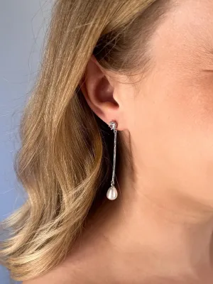 Long Pearl Drop Bridal Earrings | Cubic Zirconia | Bride | Wedding Earrings |  Teardrop Pearl | Bridal Jewellery | Gift