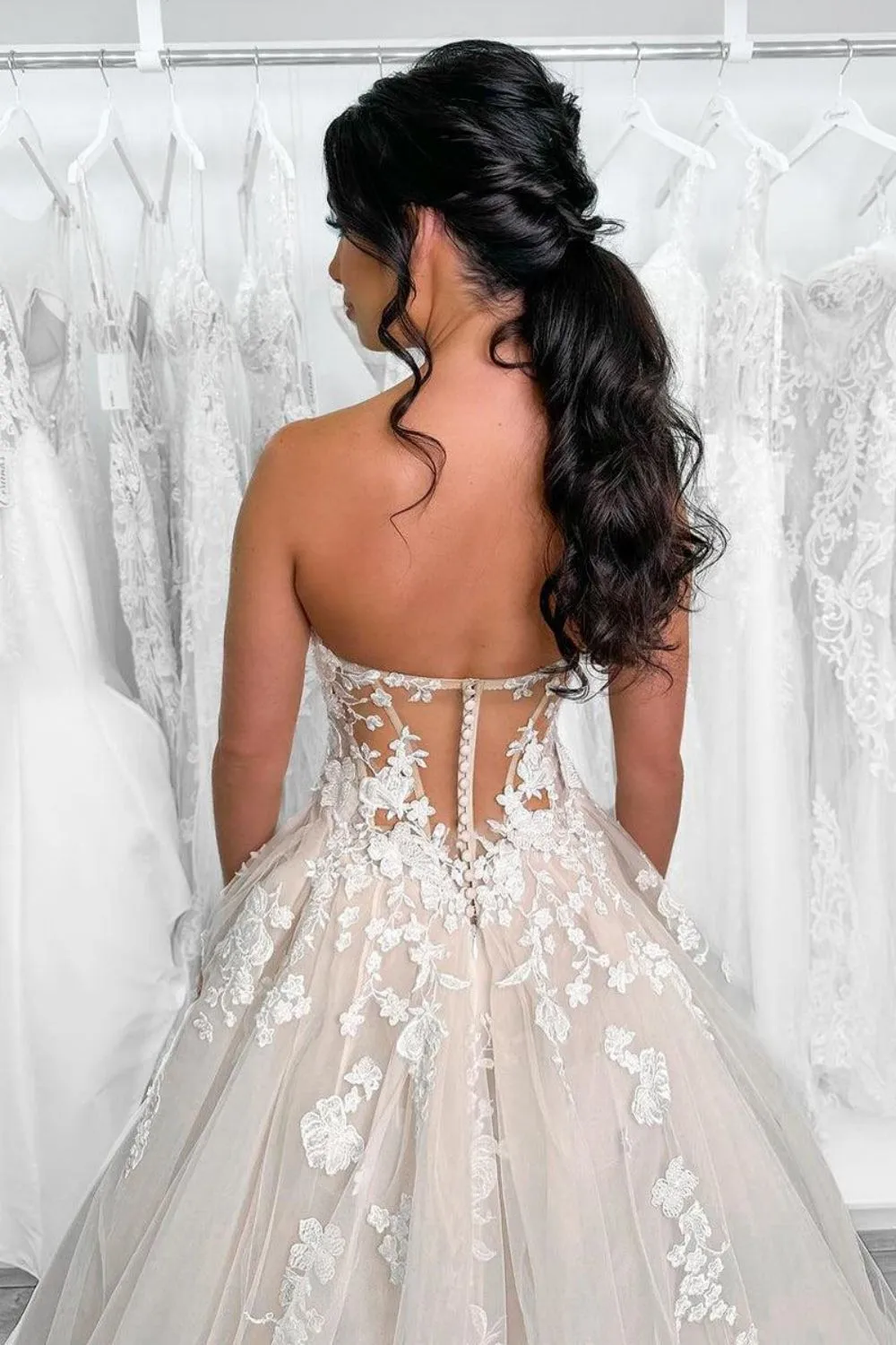 Luxurious A Line Sweetheart Light Champagne Long Prom Dress with Appliques
