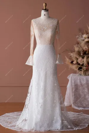 Luxurious Boho Mermaid Wedding Dress with Bell Sleeves