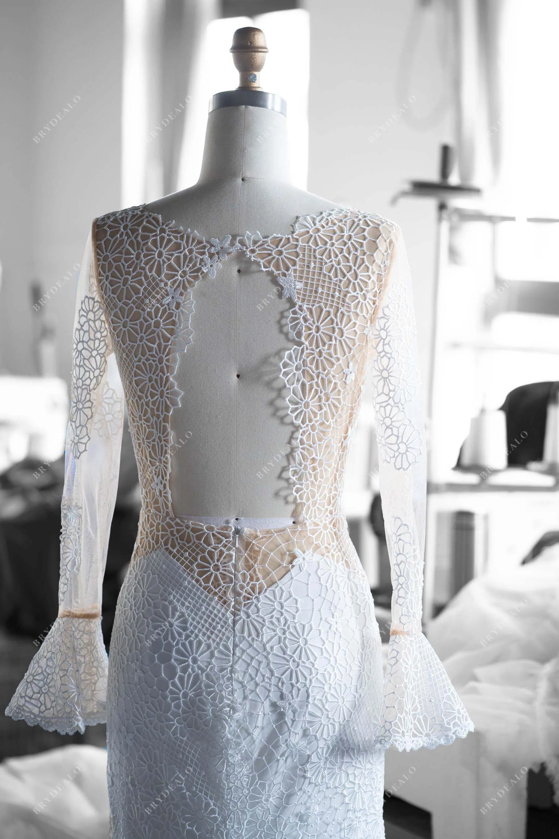 Luxurious Boho Mermaid Wedding Dress with Bell Sleeves