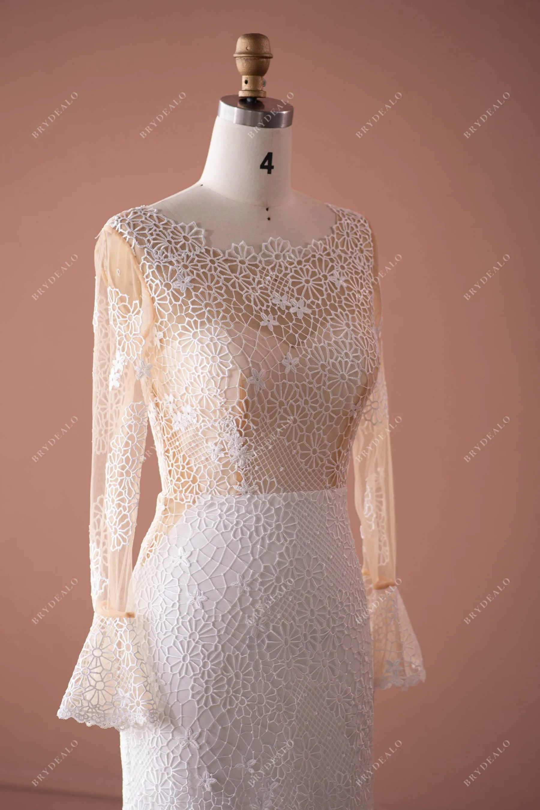 Luxurious Boho Mermaid Wedding Dress with Bell Sleeves