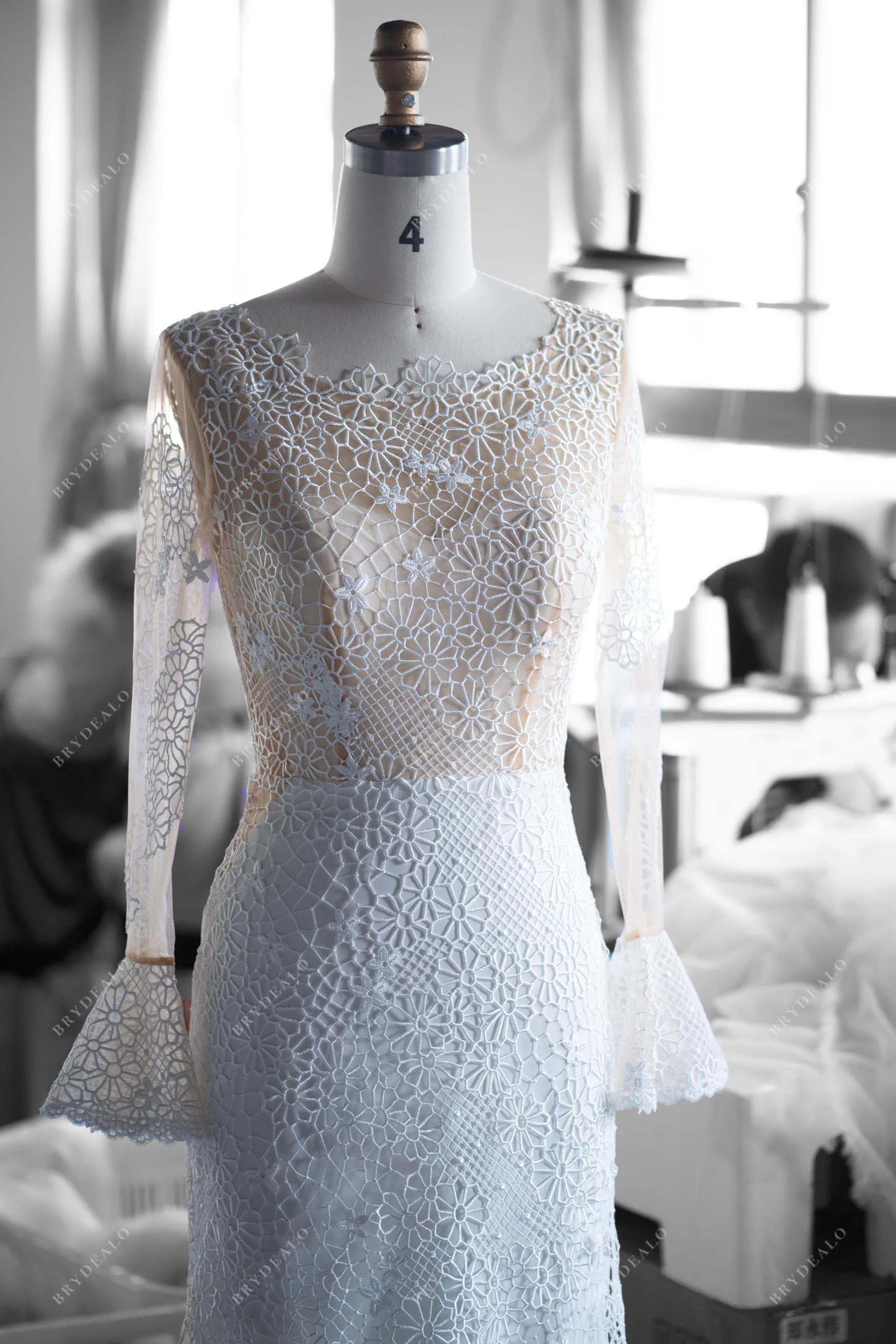 Luxurious Boho Mermaid Wedding Dress with Bell Sleeves