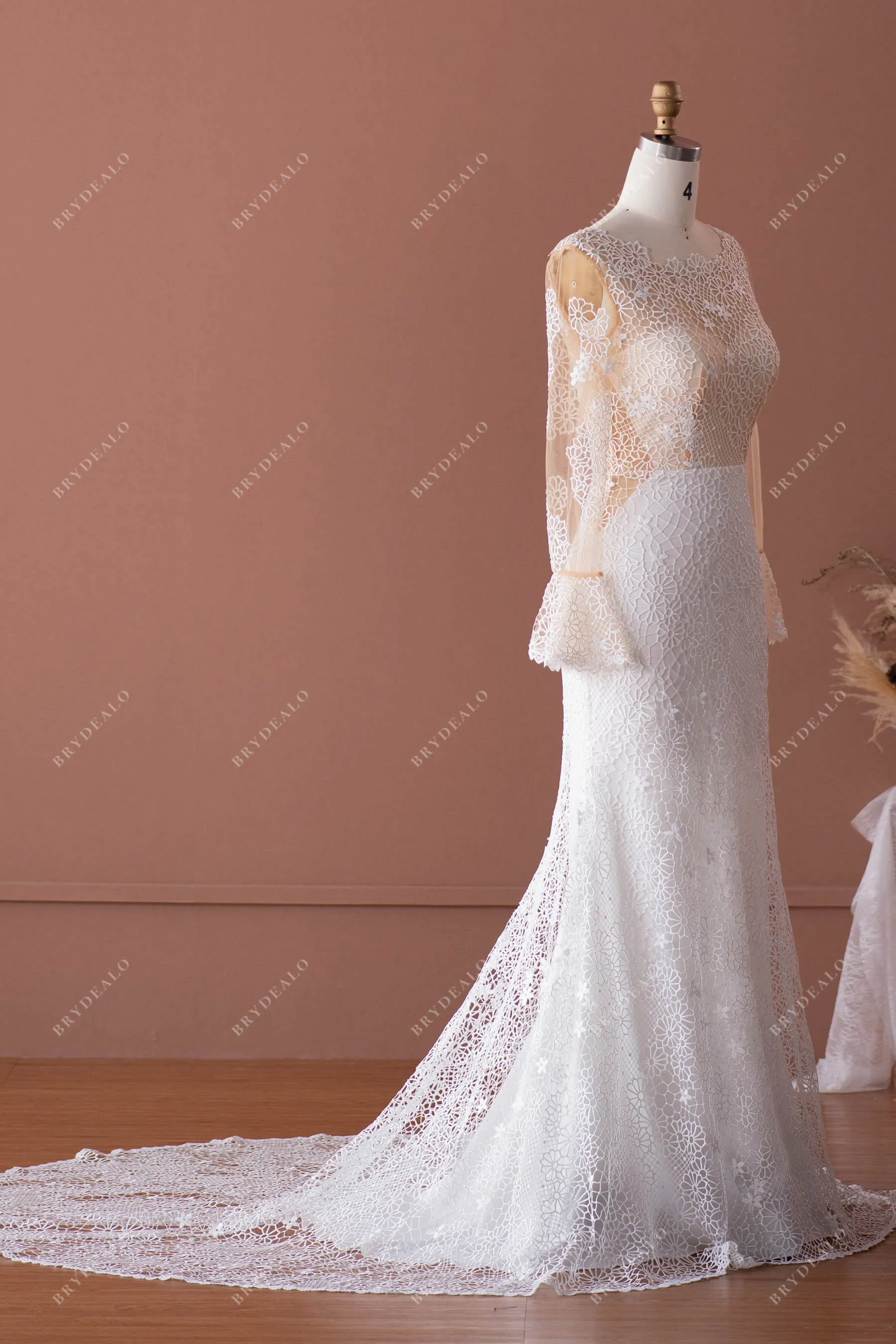 Luxurious Boho Mermaid Wedding Dress with Bell Sleeves