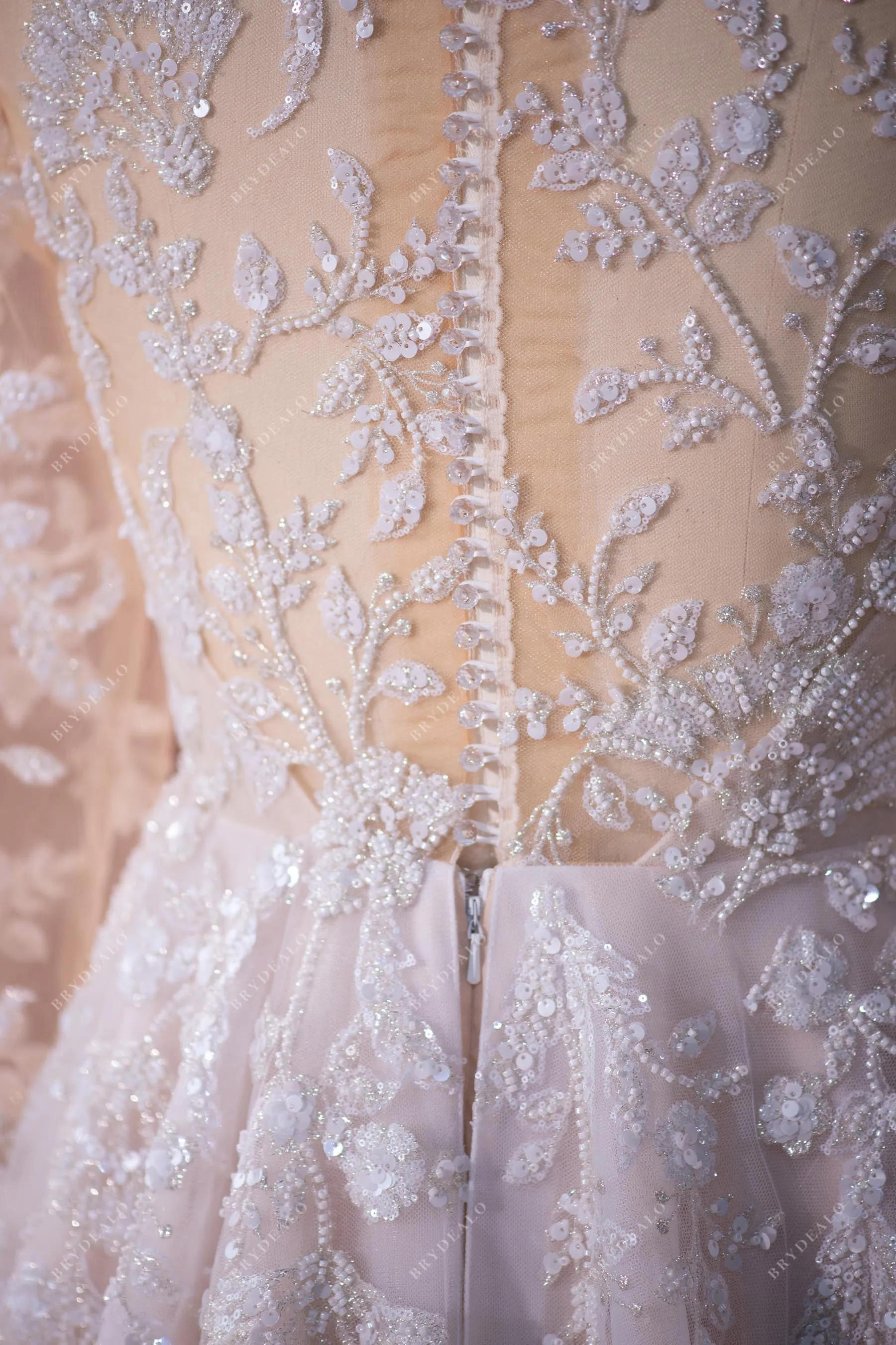 Luxurious Illusion Sleeved Lace A-line Bridal Dress