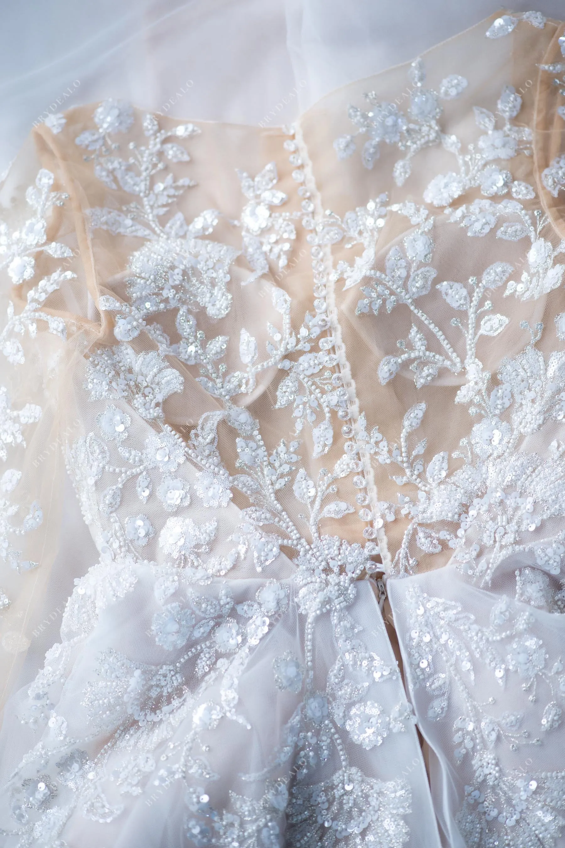 Luxurious Illusion Sleeved Lace A-line Bridal Dress