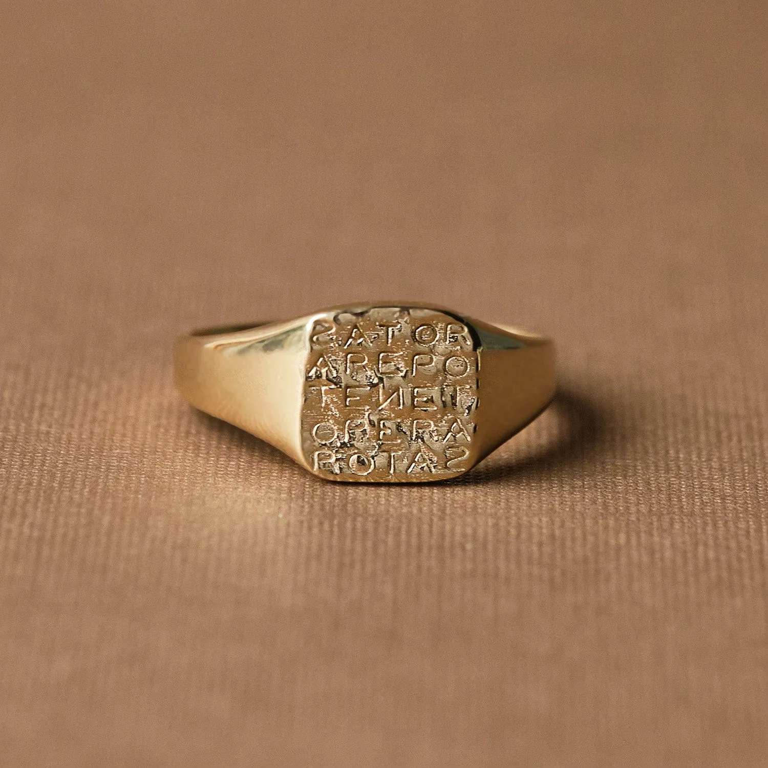 Magic Sator Square Gold Signet Ring