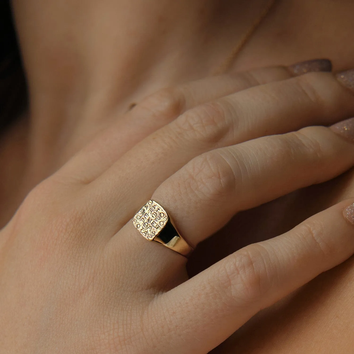 Magic Sator Square Gold Signet Ring