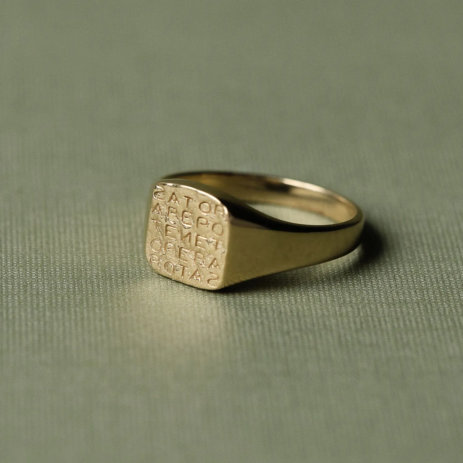Magic Sator Square Gold Signet Ring