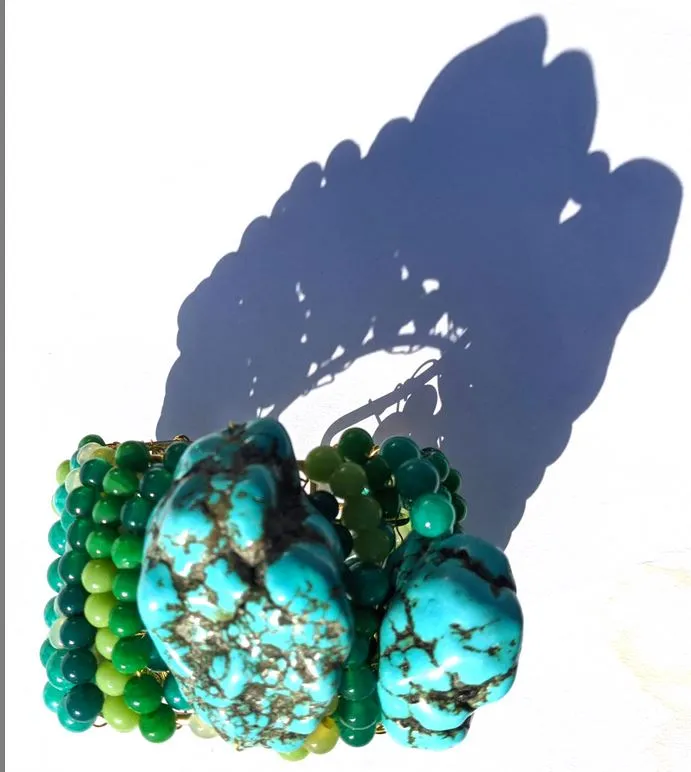 Massive Green Turqouise Chunks Cuff Bracelet Gold Gay Isber Unisex
