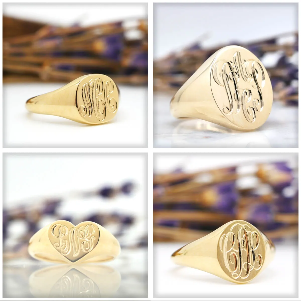 Men's Oval Signet Ring - Extra Large - Hand Engraved Script Monogram