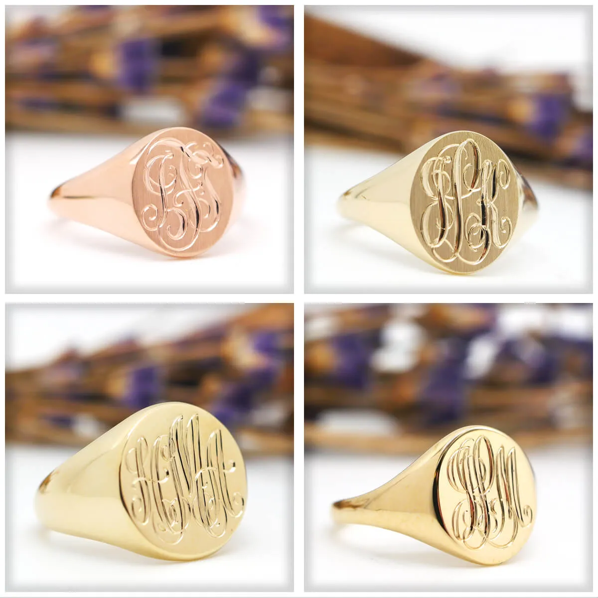 Men's Oval Signet Ring - Extra Large - Hand Engraved Script Monogram