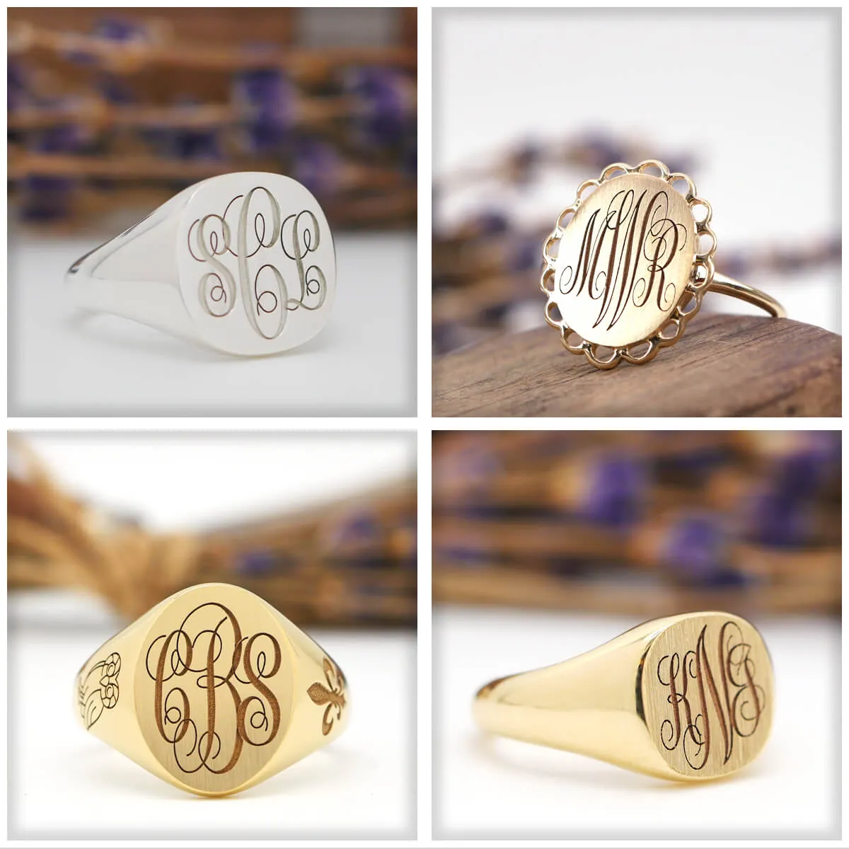 Men's Oval Signet Ring - Small - Laser Engraved Script Monogram