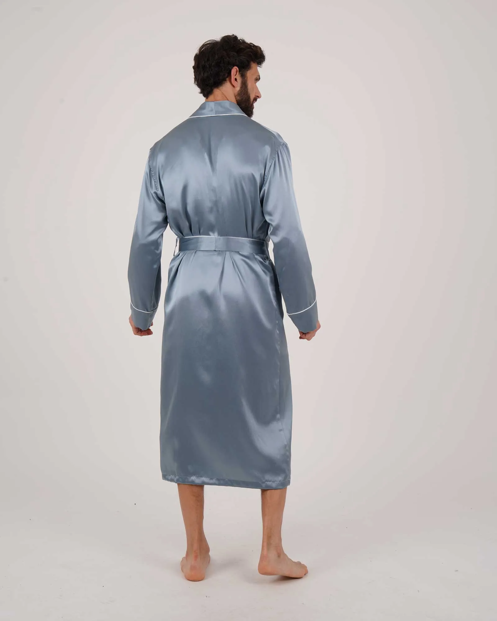Men's Silk Dressing Gown - Teal