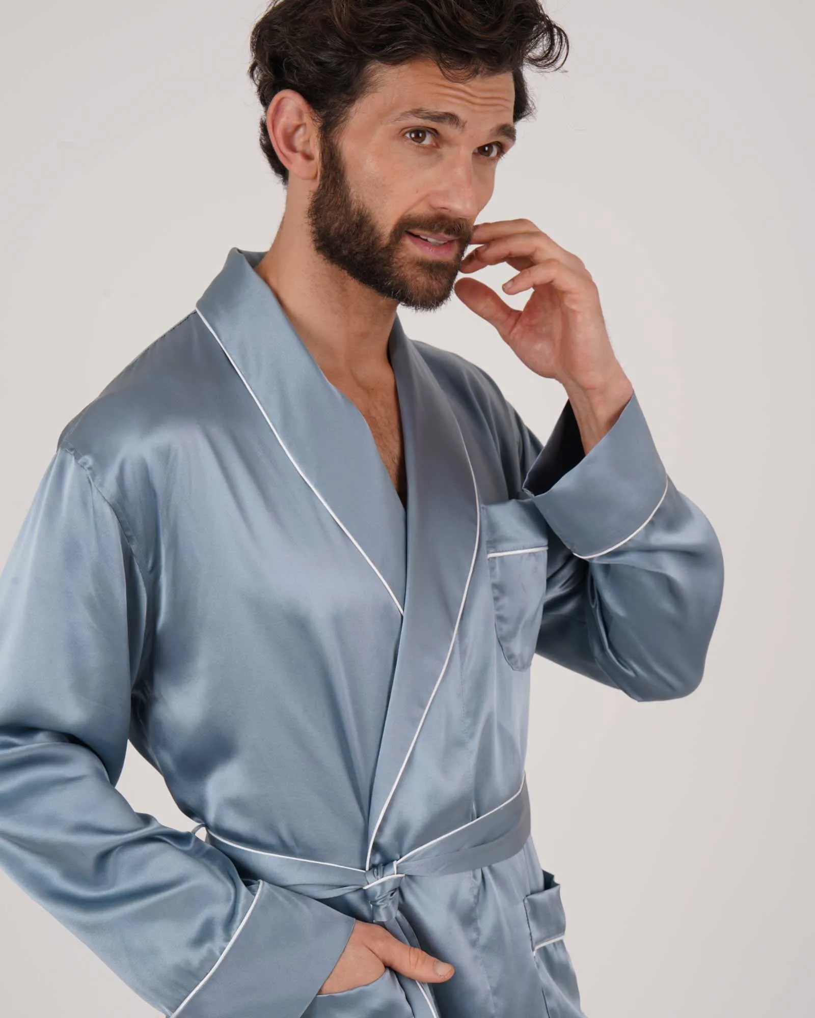 Men's Silk Dressing Gown - Teal