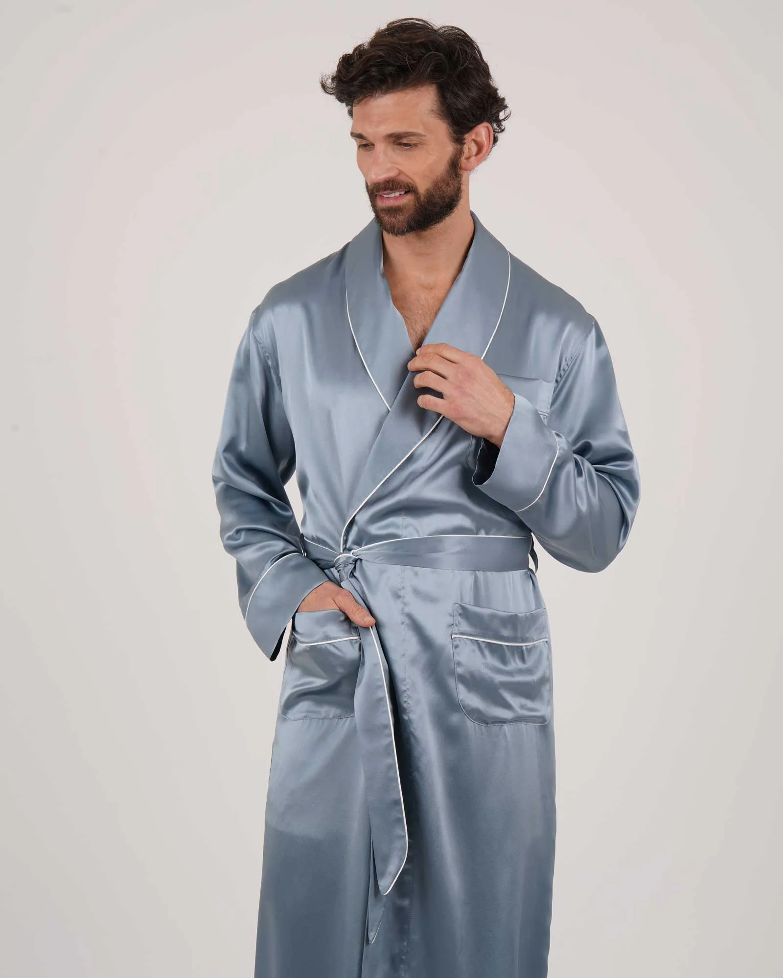 Men's Silk Dressing Gown - Teal